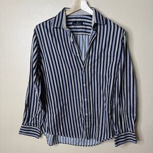 Bugatchi Shirt Men's Large Button-Up Long Sleeve Flip Cuffs Casual Striped
